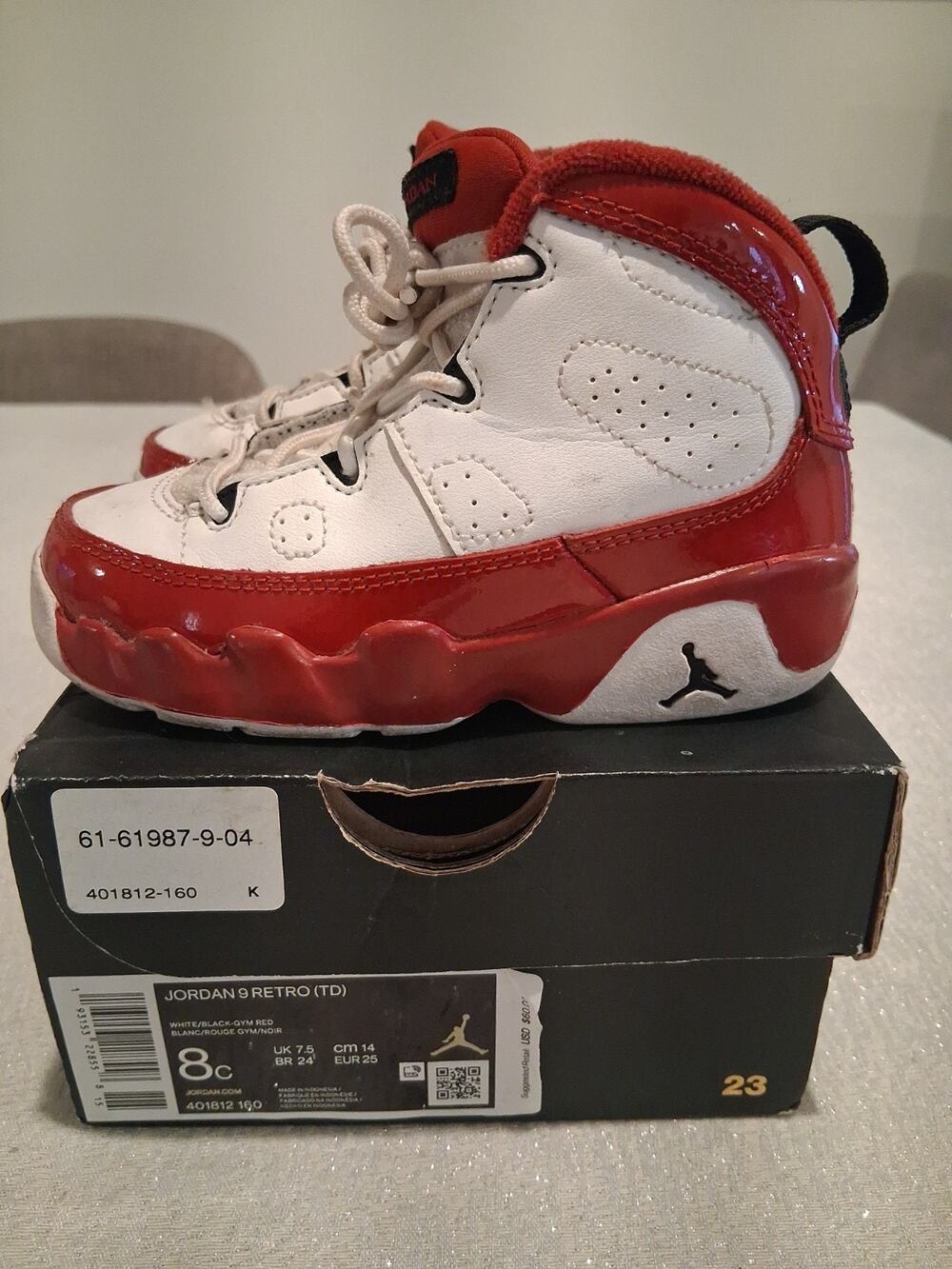 Nike Air Jordan 9 Retro TD White Gym Red Toddler Size 8C 401812-160 NO INSOLES